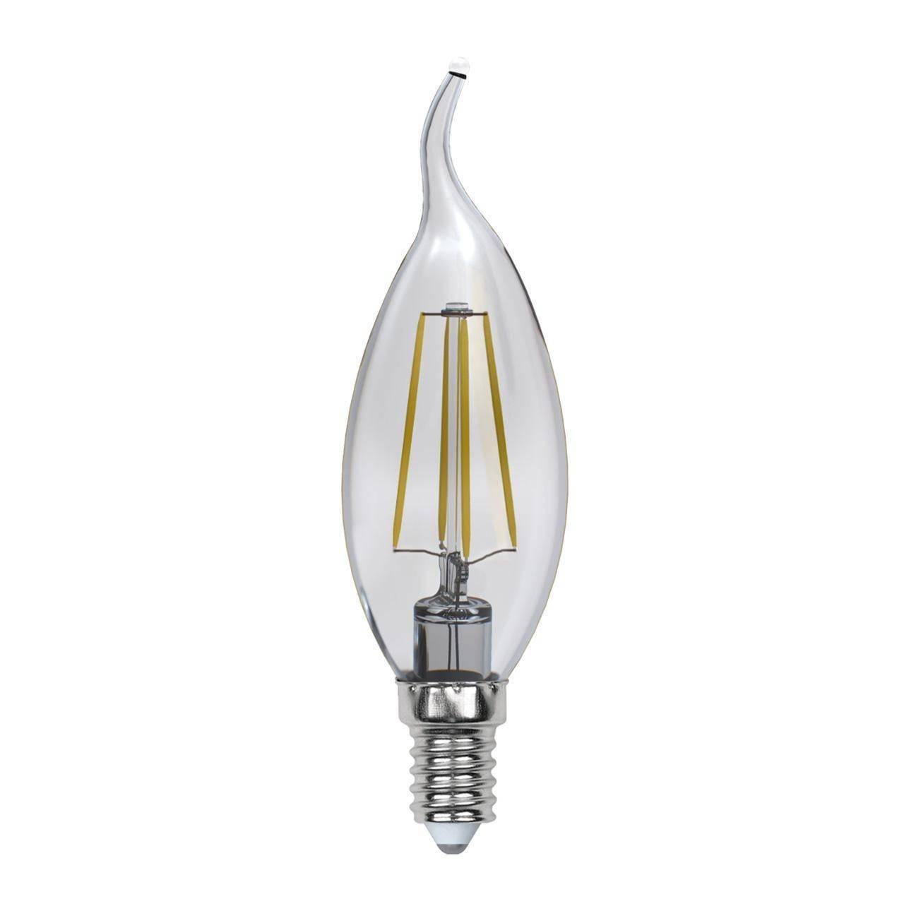 Лампа светодиодная филаментная E14 5W 3000K свеча на ветру LED-CW35-5W/WW/E14/CL/MB GLM10TR