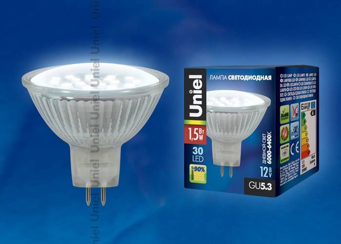 Светодиодная лампа Uniel LED-MR16-SMD-1,5W/DW/GU5.3 105 Lm Кapтoн GU5.3 Дневной
