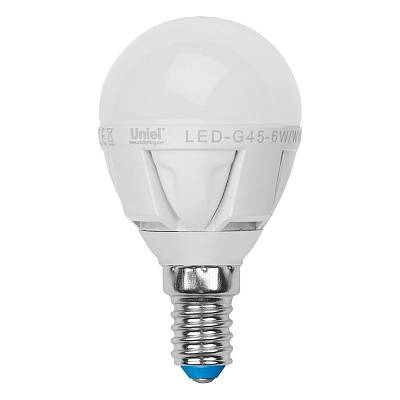 Лампа светодиодная (07903) E14 6W 4500K шар матовый LED-G45-6W/NW/E14/FR ALP01WH