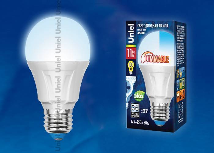 Диммируемая лампа Uniel LED-A60-11W/NW/E27/FR/DIM PLP01WH кapтoн