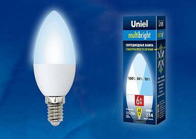 Лампа светодиодная (UL-00002374) E14 6W 4000K свеча матовая LED-C37-6W/NW/E14/FR/MB PLM11WH