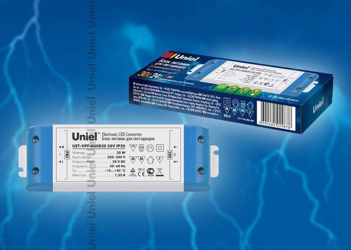 Источник питания Uniel UET-VPF-030B20 24V IP20 30Вт